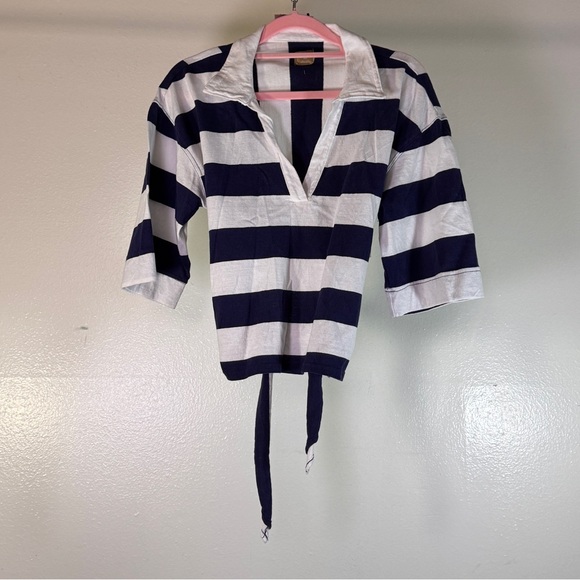 Free People free-est Blue White Striped Open Back Tie Tunic Top Size S - Picture 4 of 6